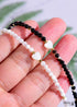 Boho Necklace,Seed Bead Choker, Black and White Crystal